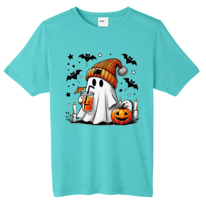 Cute Ghost Drinking Coffee Halloween Ghost Coffee ChromaSoft Performance T-Shirt