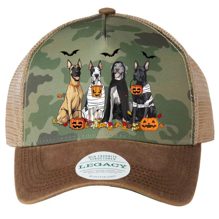 Cute Great Dane Dogs Ghost Witch Mummy Halloween Pumpkins Cute Gift Legacy Tie Dye Trucker Hat