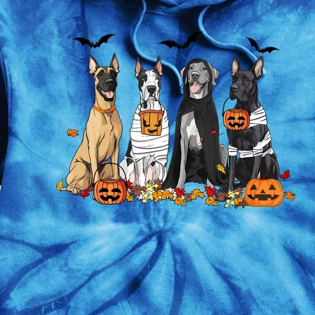 Cute Great Dane Dogs Ghost Witch Mummy Halloween Pumpkins Cute Gift Tie Dye Hoodie