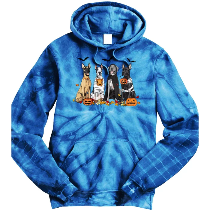 Cute Great Dane Dogs Ghost Witch Mummy Halloween Pumpkins Cute Gift Tie Dye Hoodie