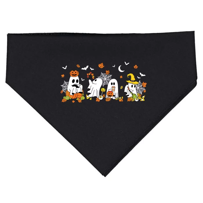 Cute Ghost Drinking Coffee Halloween Fall Ghost Book Reading USA-Made Doggie Bandana