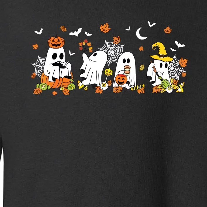 Cute Ghost Drinking Coffee Halloween Fall Ghost Book Reading Toddler Sweatshirt