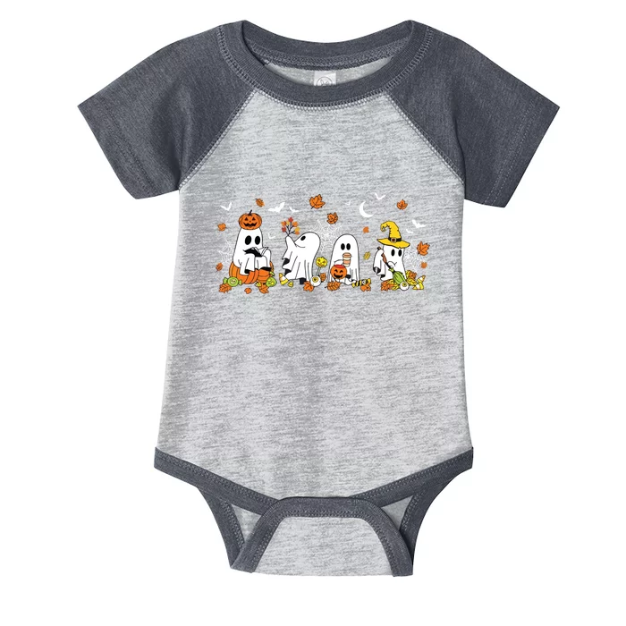 Cute Ghost Drinking Coffee Halloween Fall Ghost Book Reading Infant Baby Jersey Bodysuit