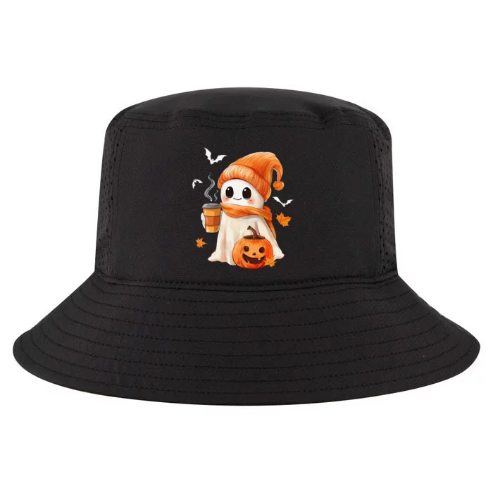 Cute Ghost Drinking Coffee Halloween Ghost Ice Coffee Cool Comfort Performance Bucket Hat