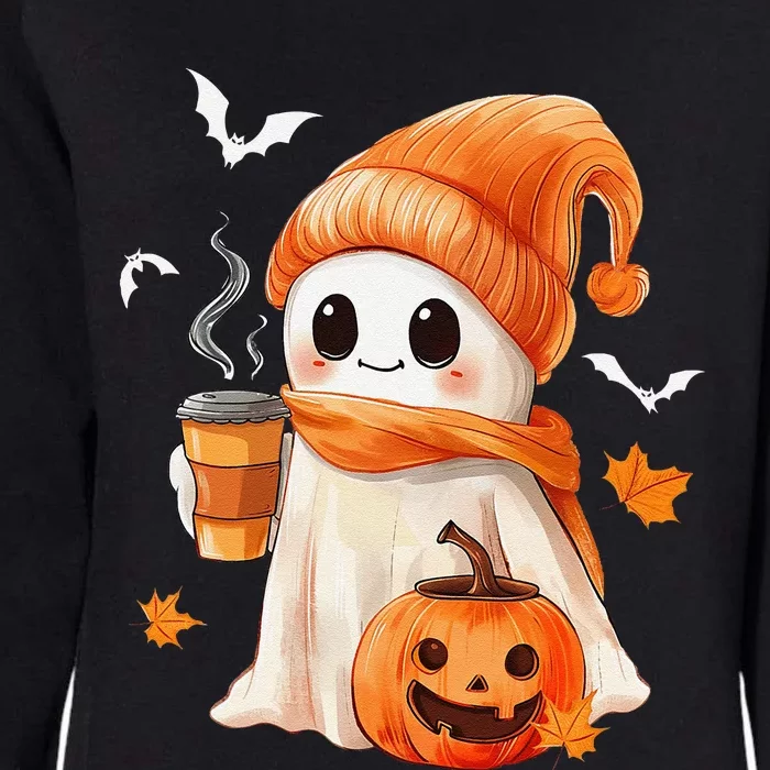 Cute Ghost Drinking Coffee Halloween Ghost Ice Coffee Womens California Wash Sweatshirt