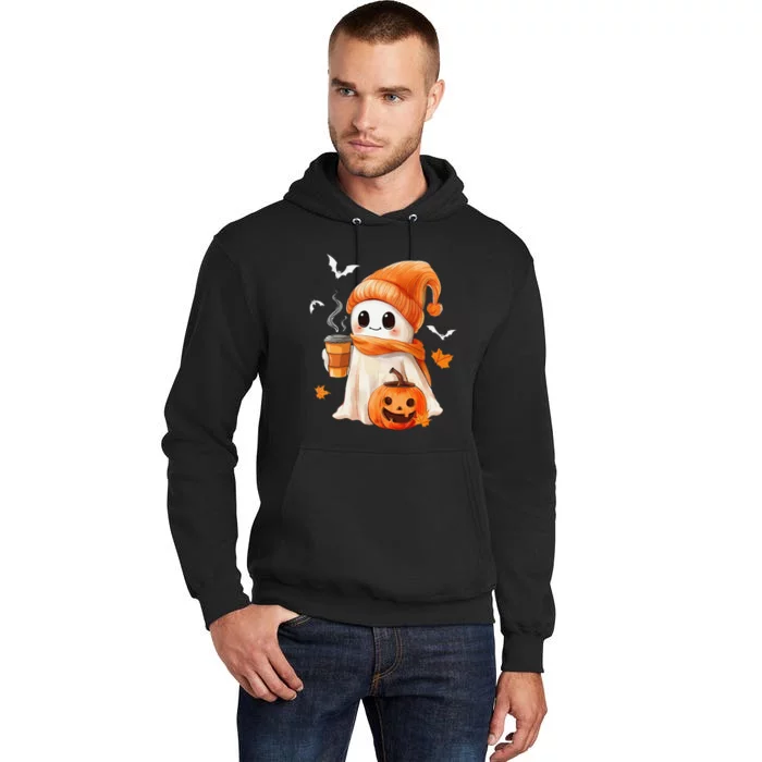 Cute Ghost Drinking Coffee Halloween Ghost Ice Coffee Tall Hoodie