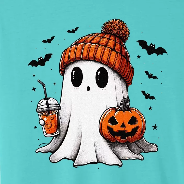 Cute Ghost Drinking Coffee Halloween Ghost Ice Coffee ChromaSoft Performance T-Shirt