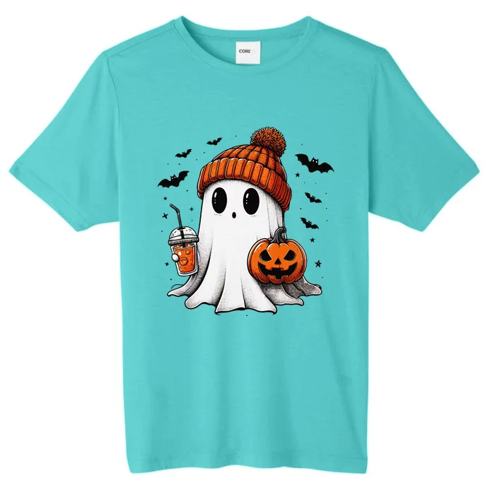 Cute Ghost Drinking Coffee Halloween Ghost Ice Coffee ChromaSoft Performance T-Shirt