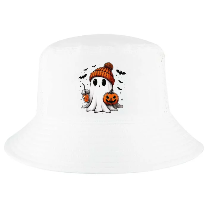 Cute Ghost Drinking Coffee Halloween Ghost Ice Coffee Cool Comfort Performance Bucket Hat