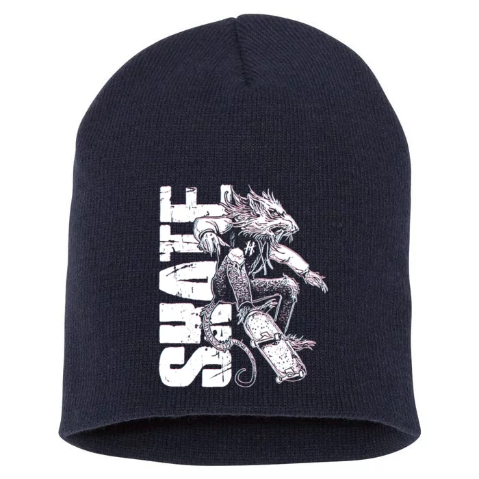 Cool Grunge Distressed Skateboarding Rat Mouse Short Acrylic Beanie