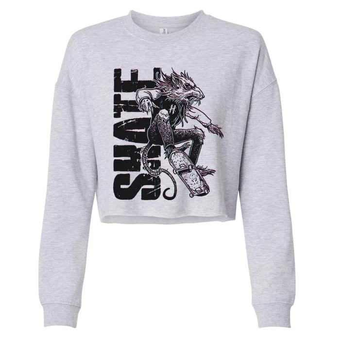 Cool Grunge Distressed Skateboarding Rat Mouse Cropped Pullover Crew