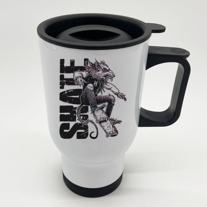 Cool Grunge Distressed Skateboarding Rat Mouse Front & Back Stainless Steel Travel Mug