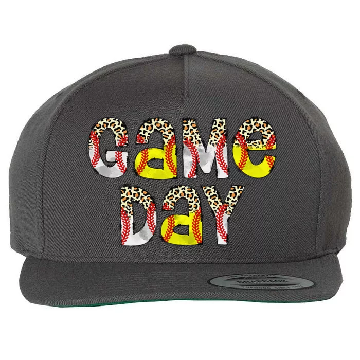 Cute Game Day Leopard Baseball Softball Mom Life Mom Of Both Wool Snapback Cap