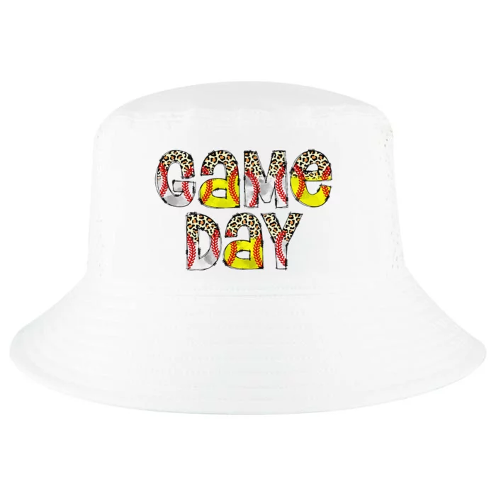 Cute Game Day Leopard Baseball Softball Mom Life Mom Of Both Cool Comfort Performance Bucket Hat