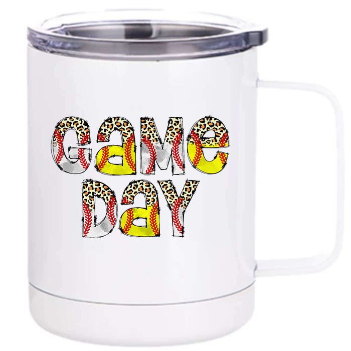 Cute Game Day Leopard Baseball Softball Mom Life Mom Of Both Front & Back 12oz Stainless Steel Tumbler Cup