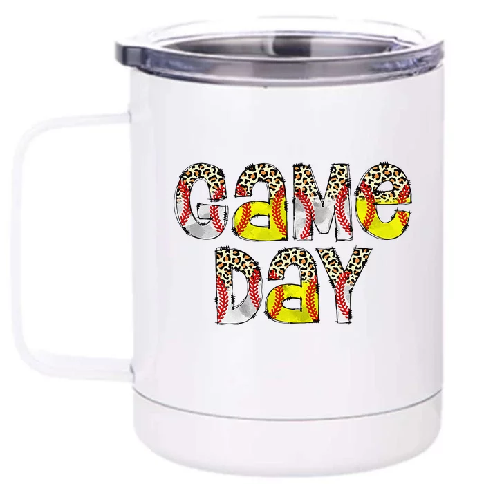 Cute Game Day Leopard Baseball Softball Mom Life Mom Of Both Front & Back 12oz Stainless Steel Tumbler Cup