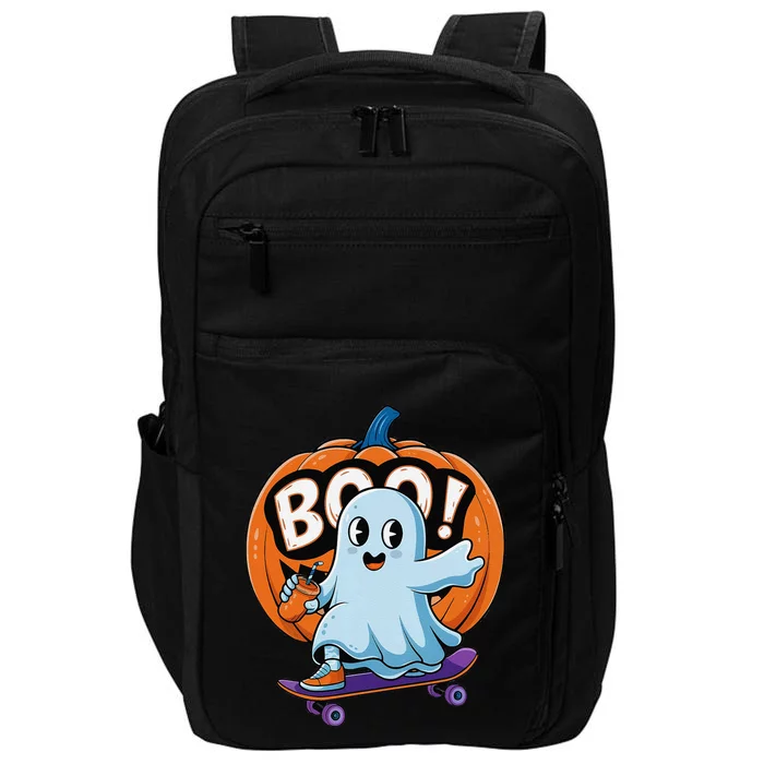 Cute Ghost Drink Pumpkin Funny Halloween Impact Tech Backpack