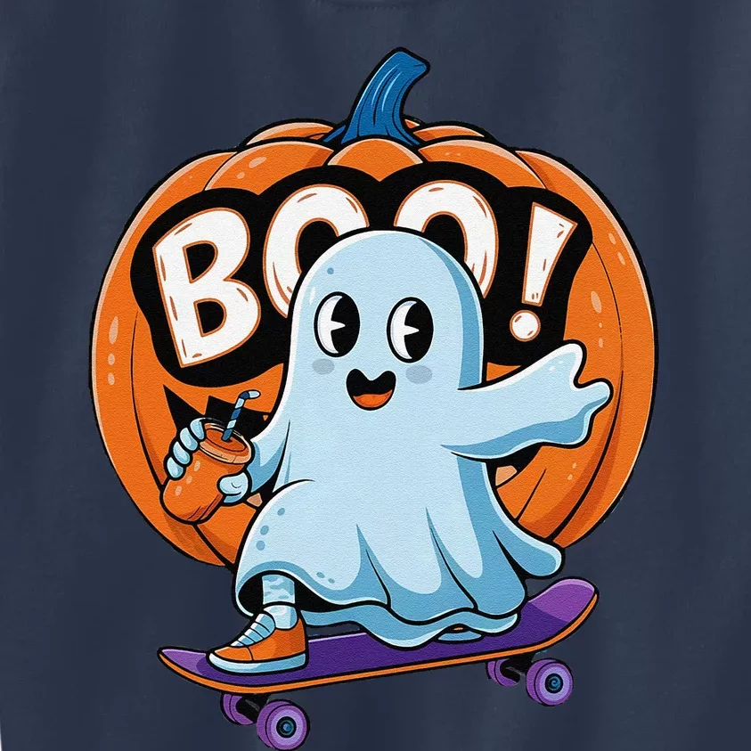 Cute Ghost Drink Pumpkin Funny Halloween Kids Sweatshirt