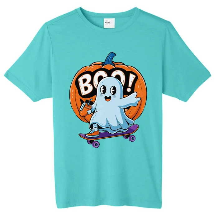 Cute Ghost Drink Pumpkin Funny Halloween ChromaSoft Performance T-Shirt