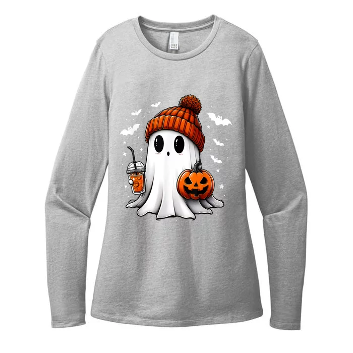 Cute Ghost Drink Pumpkin Halloween Gift Womens CVC Long Sleeve Shirt