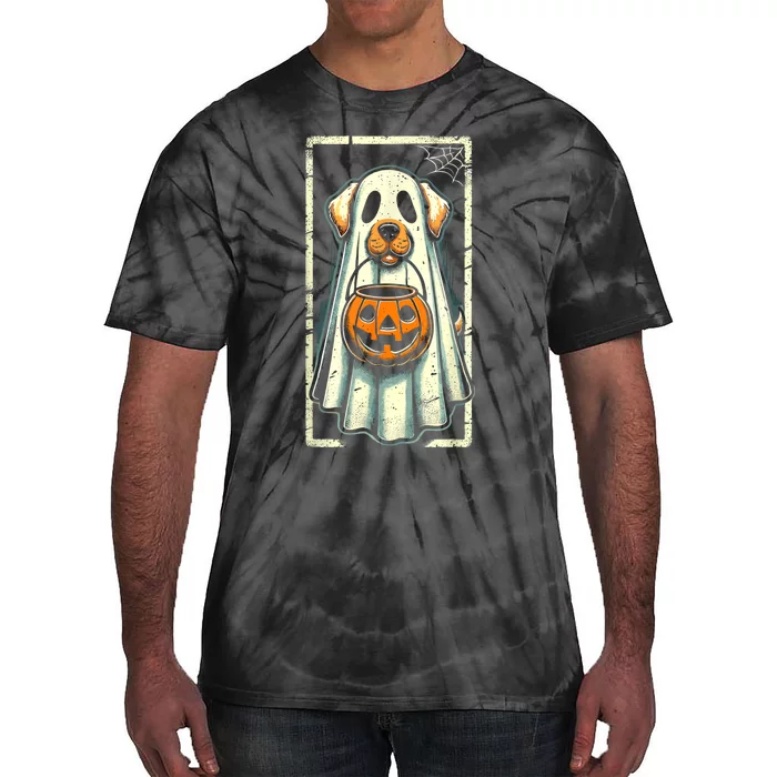 Cute Ghost Dog Women Halloween Funny Ghost Tie-Dye T-Shirt