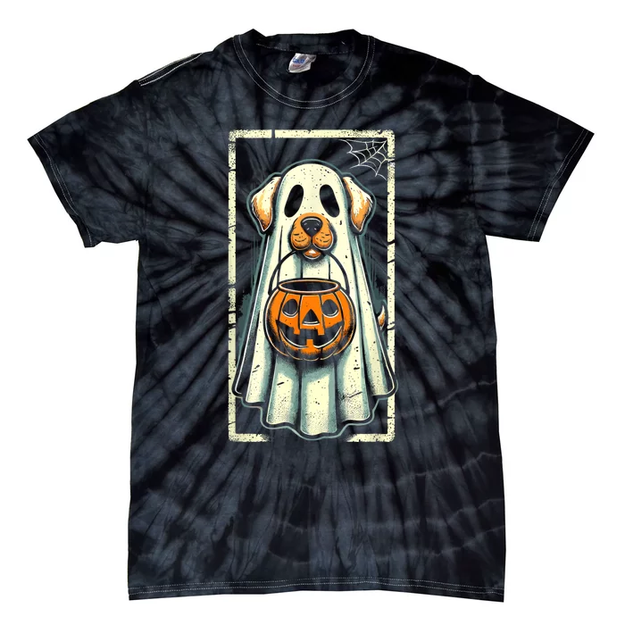 Cute Ghost Dog Women Halloween Funny Ghost Tie-Dye T-Shirt