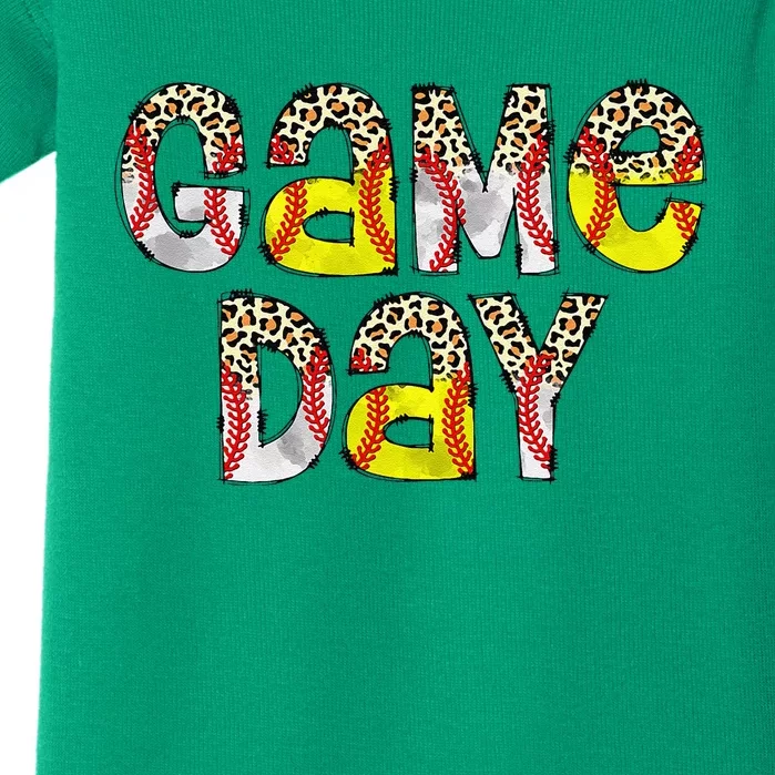 Cute Game Day Leopard Baseball Softball Mom Life Mom Of Both Baby Bodysuit