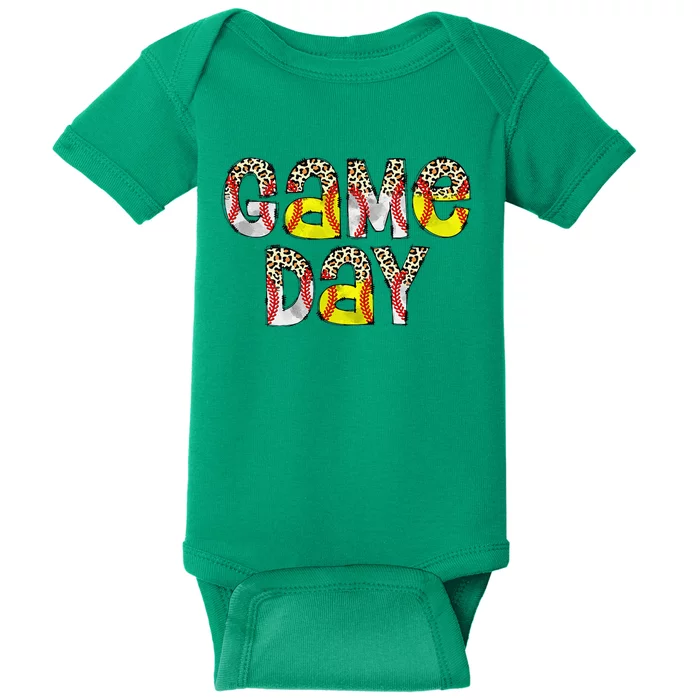 Cute Game Day Leopard Baseball Softball Mom Life Mom Of Both Baby Bodysuit