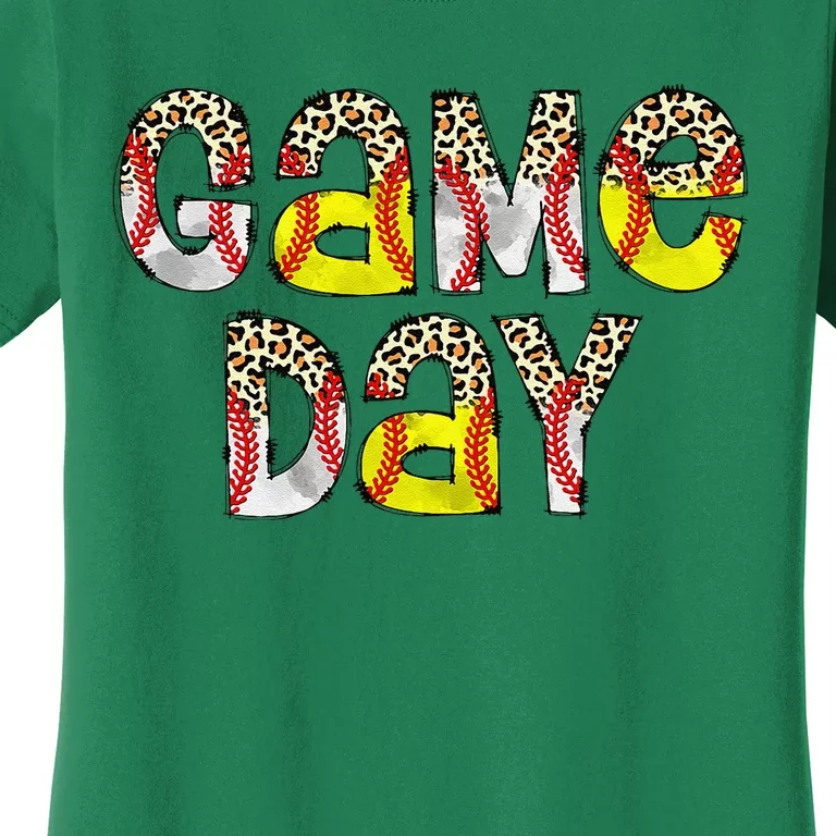 Cute Game Day Leopard Baseball Softball Mom Life Mom Of Both Women's T-Shirt