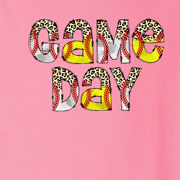 Cute Game Day Leopard Baseball Softball Mom Life Mom Of Both Toddler Long Sleeve Shirt