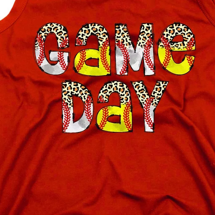 Cute Game Day Leopard Baseball Softball Mom Life Mom Of Both Tank Top