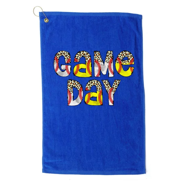 Cute Game Day Leopard Baseball Softball Mom Life Mom Of Both Platinum Collection Golf Towel