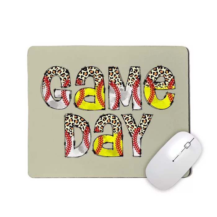 Cute Game Day Leopard Baseball Softball Mom Life Mom Of Both Mousepad