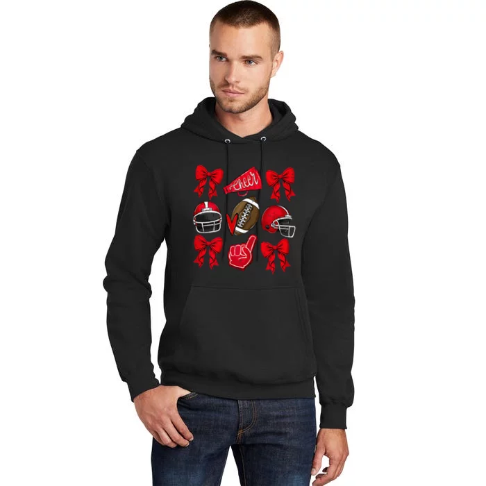 Coquette Game Day Football Cheer Mom Funny Football Lover Tall Hoodie