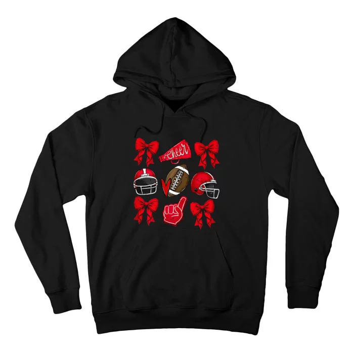 Coquette Game Day Football Cheer Mom Funny Football Lover Tall Hoodie