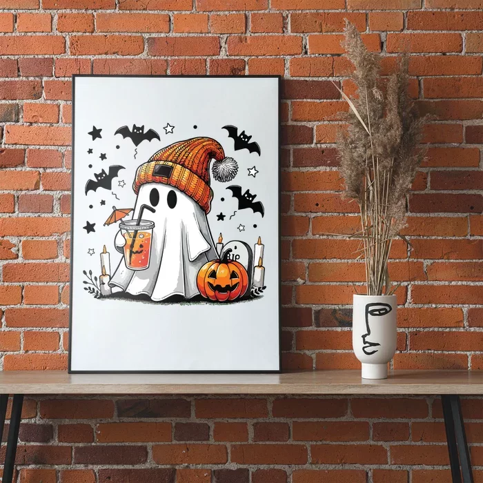 Cute Ghost Drinking Coffee Halloween Ghost Coffee Women Poster