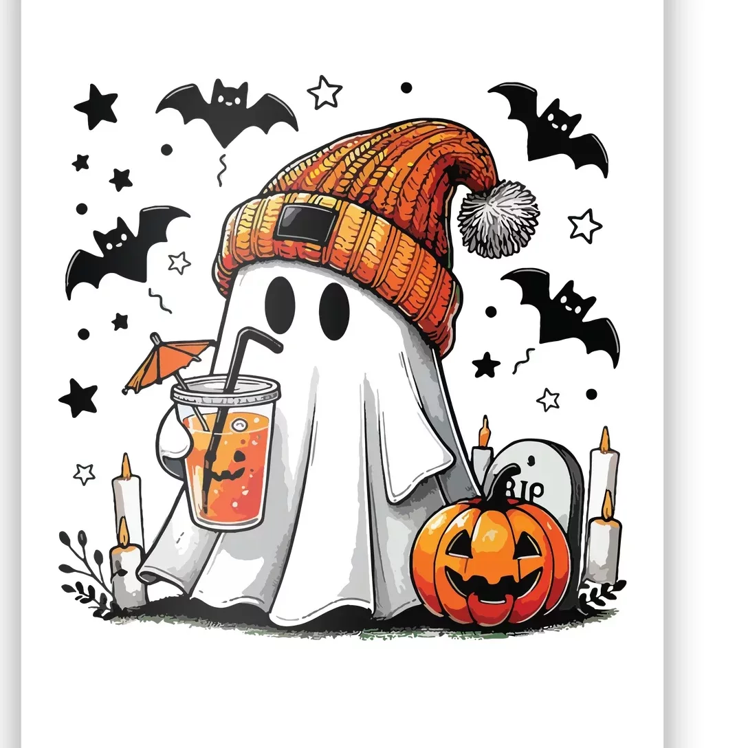 Cute Ghost Drinking Coffee Halloween Ghost Coffee Women Poster