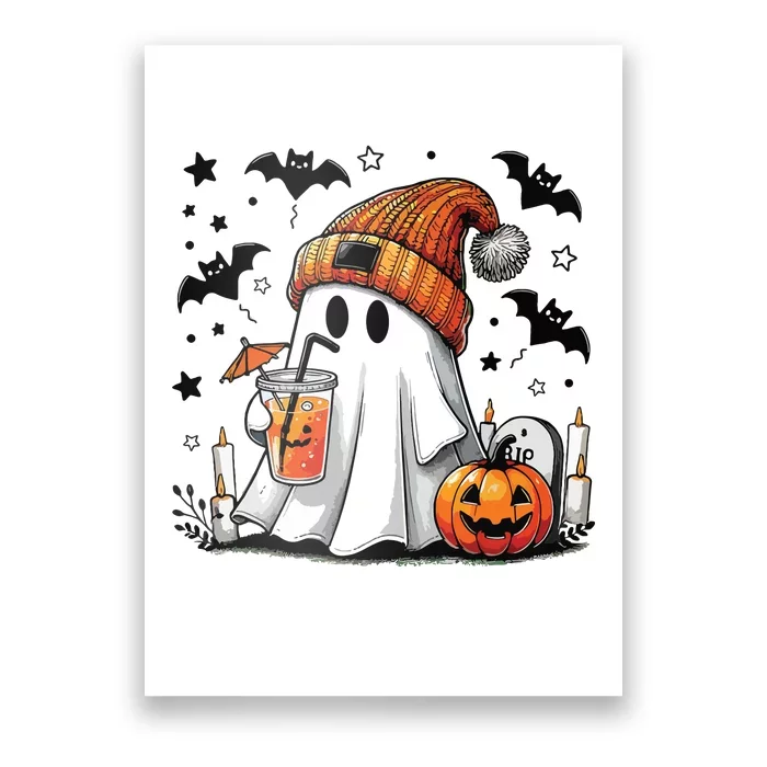 Cute Ghost Drinking Coffee Halloween Ghost Coffee Women Poster