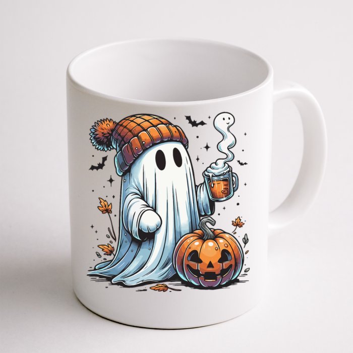 Cute Ghost Drinking Coffee Halloween Ghost Coffee Women Front & Back Coffee Mug