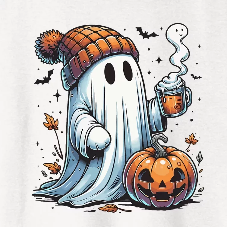 Cute Ghost Drinking Coffee Halloween Ghost Coffee Women Women's Crop Top Tee