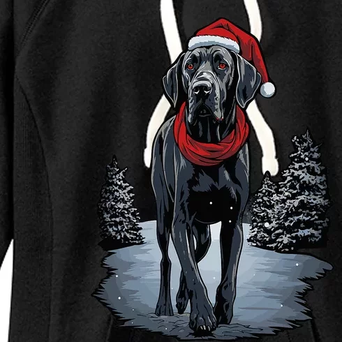 Cute Great Dane Christmas Lights Santa Hat Xmas Pajama Women's Fleece Hoodie