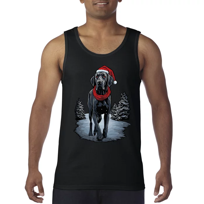 Cute Great Dane Christmas Lights Santa Hat Xmas Pajama Tank Top