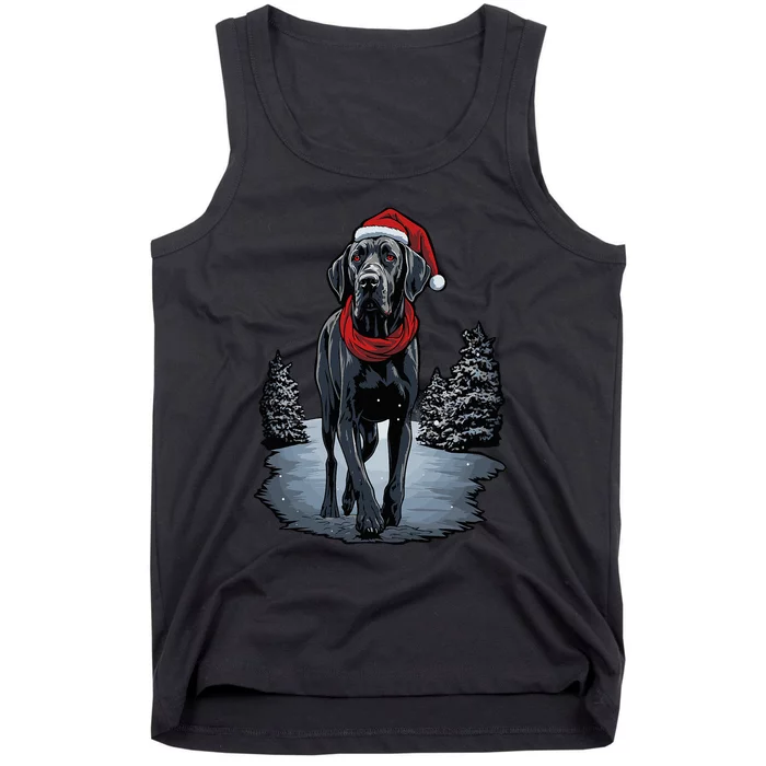 Cute Great Dane Christmas Lights Santa Hat Xmas Pajama Tank Top