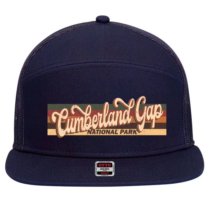 Cumberland Gap Derby Kentucky Us Beach Vintage Retro 70s 80s Gift 7 Panel Mesh Trucker Snapback Hat