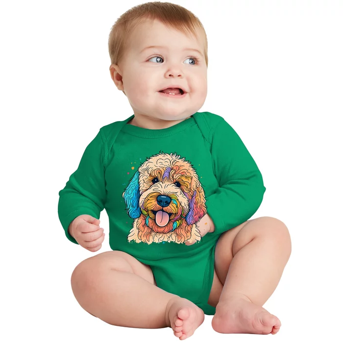 Cute Goldendoodle Dog On Golden Doodle Lover Baby Long Sleeve Bodysuit