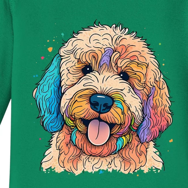 Cute Goldendoodle Dog On Golden Doodle Lover Baby Long Sleeve Bodysuit