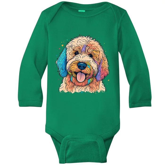 Cute Goldendoodle Dog On Golden Doodle Lover Baby Long Sleeve Bodysuit