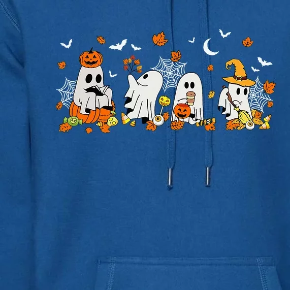 Cute Ghost Drinking Coffee Halloween Fall Ghost Book Reading Premium Hoodie