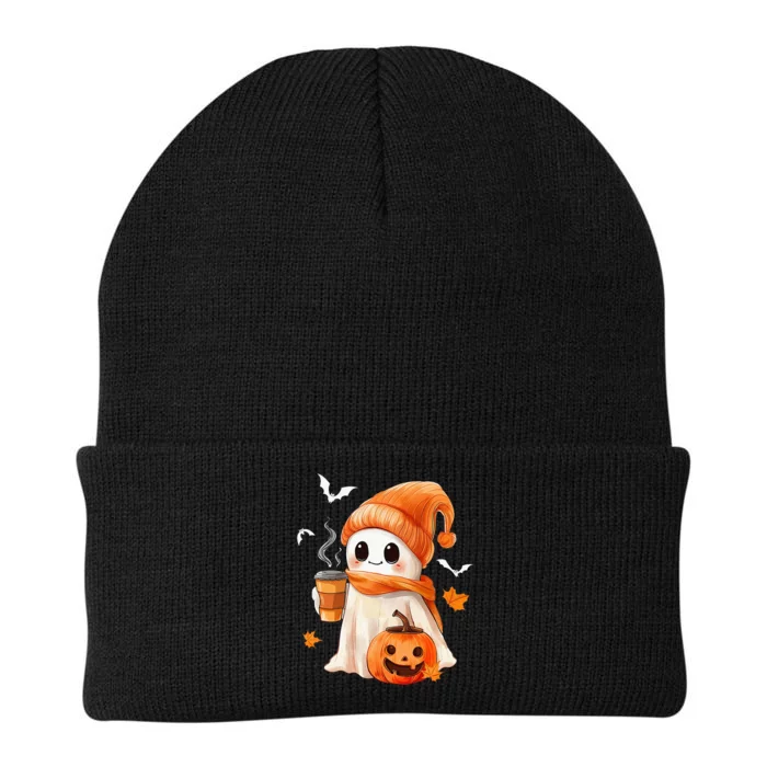 Cute Ghost Drinking Coffee Halloween Ghost Ice Coffee Knit Cap Winter Beanie