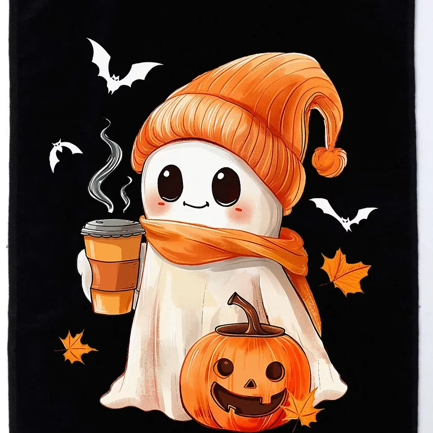 Cute Ghost Drinking Coffee Halloween Ghost Ice Coffee Platinum Collection Golf Towel